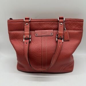 Coach Hamilton Orange Coral Pebbled Leather Tote Shoulder Bag F13089